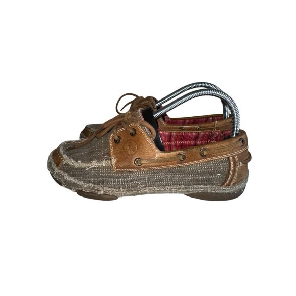 TONY LAMA WOMEN'S STRAW 3R CASUALS CANVAS & TAN LEATHER SHOES RR3028L Sz 10 - Picture 3 of 11